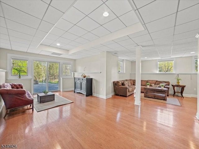 living room with baseboards, plenty of natural light, and wood finished floors