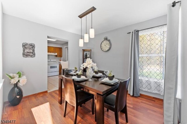 dining space with light wood-style flooring
