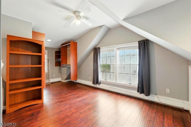 59 James St, Morristown Town, NJ 07960 - unfurnished living room with hardwood / wood-style floors, vaulted ceiling, and a ceiling fan