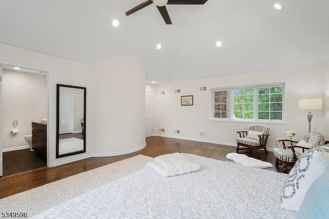 30 Mountain Ridge Dr, Livingston Twp, NJ 07039 - bedroom featuring wood finished floors, vaulted ceiling, recessed lighting, baseboards, and a ceiling fan