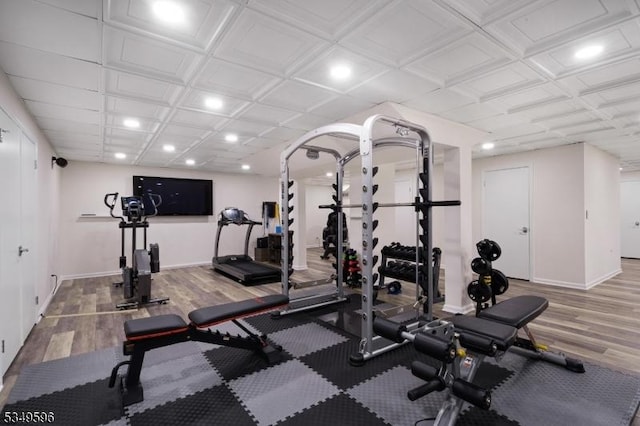 30 Mountain Ridge Dr, Livingston Twp, NJ 07039 - exercise area with wood finished floors, baseboards, and recessed lighting