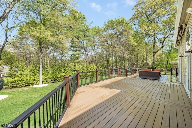 30 Mountain Ridge Dr, Livingston Twp, NJ 07039 - wooden deck with outdoor lounge area and a lawn