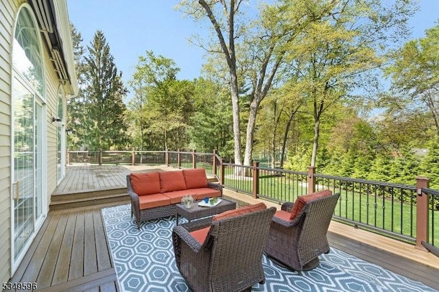 30 Mountain Ridge Dr, Livingston Twp, NJ 07039 - wooden terrace with an outdoor living space and view of scattered trees