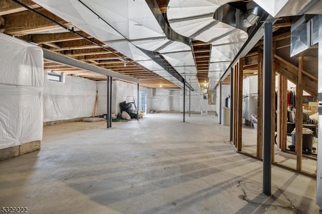 view of unfinished basement