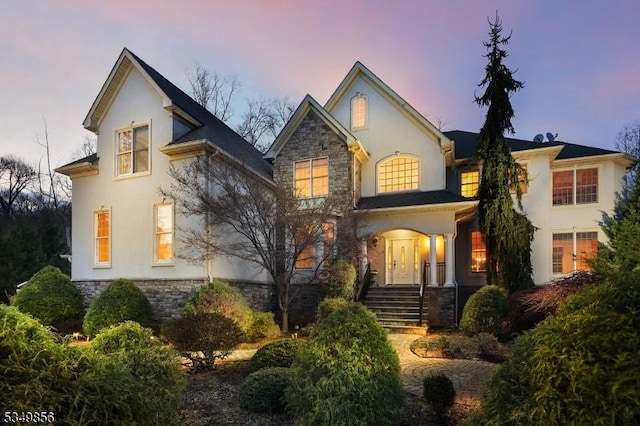 31 Washington Valley Rd, Warren Twp, NJ 07059 - view of front of home with stucco siding and stone siding
