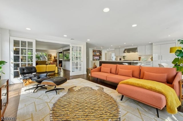 living room with recessed lighting