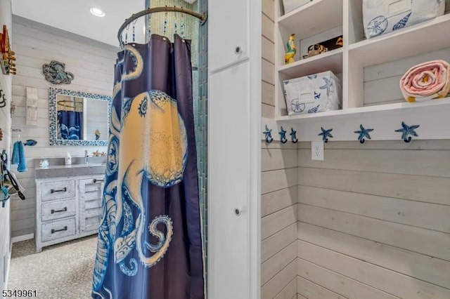 1056 Buxton Rd, Bridgewater Twp, NJ 08807 - bathroom featuring vanity and wood walls