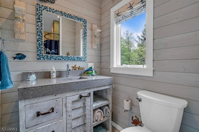 1056 Buxton Rd, Bridgewater Twp, NJ 08807 - bathroom featuring wood walls, vanity, and toilet