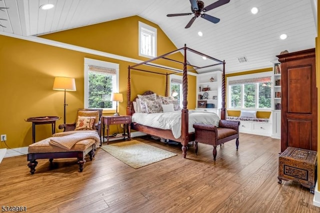 1056 Buxton Rd, Bridgewater Twp, NJ 08807 - bedroom with vaulted ceiling, wood finished floors, recessed lighting, crown molding, and ceiling fan