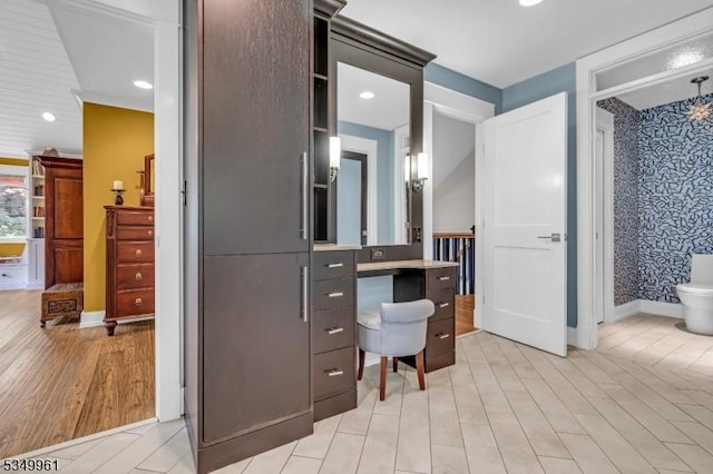 1056 Buxton Rd, Bridgewater Twp, NJ 08807 - bathroom featuring toilet, wood finished floors, baseboards, and wallpapered walls