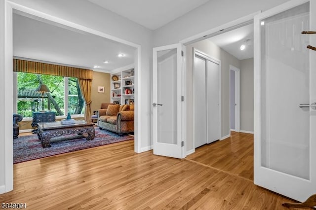 1056 Buxton Rd, Bridgewater Twp, NJ 08807 - living room featuring light wood-type flooring, baseboards, and recessed lighting