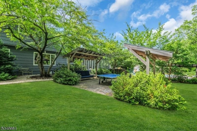 1056 Buxton Rd, Bridgewater Twp, NJ 08807 - view of grassy yard with a pergola and a patio area