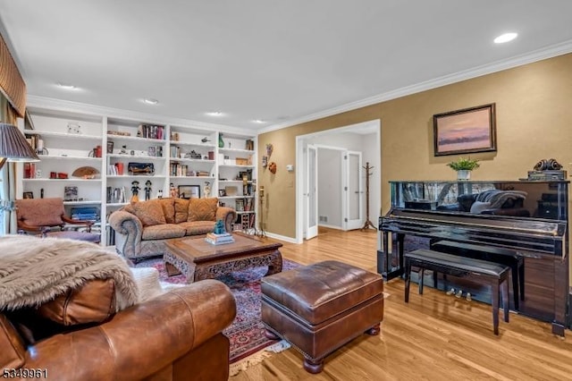 1056 Buxton Rd, Bridgewater Twp, NJ 08807 - living area featuring crown molding, light wood-type flooring, recessed lighting, and baseboards
