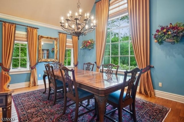 9 Valley View Dr, Lebanon Twp, NJ 07830 - dining room with a chandelier, baseboards, wood finished floors, plenty of natural light, and crown molding