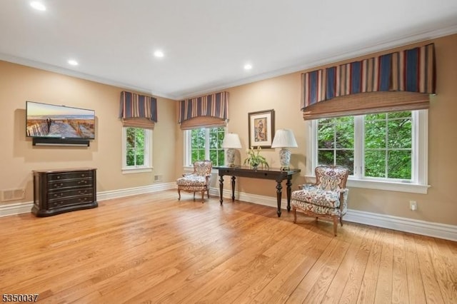 9 Valley View Dr, Lebanon Twp, NJ 07830 - sitting room featuring baseboards, wood finished floors, recessed lighting, and ornamental molding