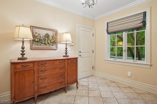 9 Valley View Dr, Lebanon Twp, NJ 07830 - entryway featuring ornamental molding, a chandelier, and baseboards