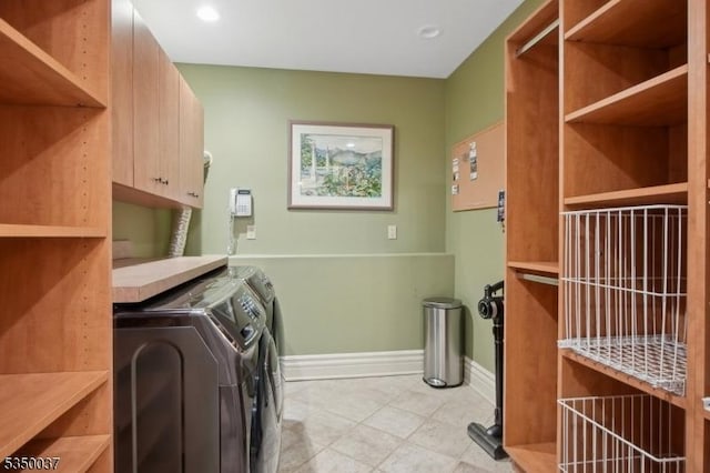 9 Valley View Dr, Lebanon Twp, NJ 07830 - laundry room featuring separate washer and dryer, cabinet space, baseboards, light tile patterned floors, and recessed lighting