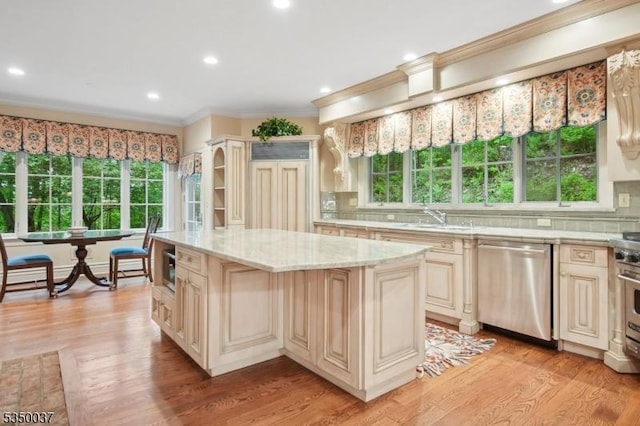 9 Valley View Dr, Lebanon Twp, NJ 07830 - kitchen featuring dishwasher, cream cabinetry, healthy amount of natural light, a sink, and crown molding