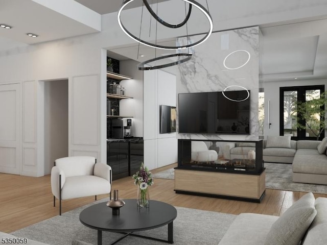 living room featuring light wood-style flooring