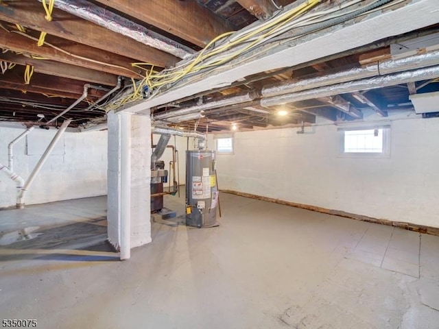 below grade area featuring water heater