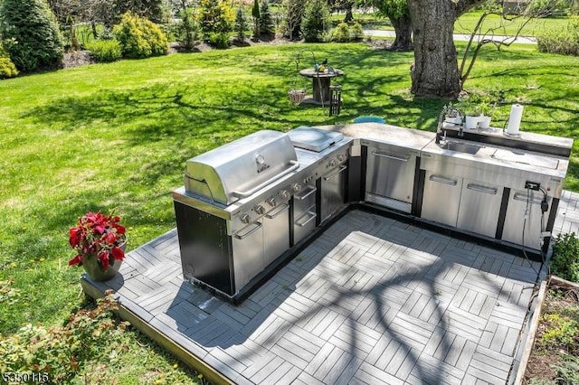 view of storm shelter with a lawn