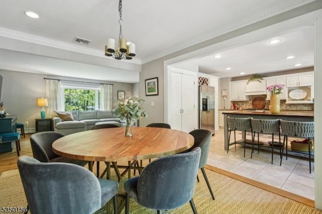15 Longhill Rd, Randolph Twp, NJ 07869 - dining room with a chandelier, crown molding, recessed lighting, and light tile patterned floors