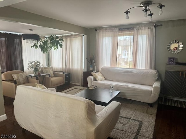 living area featuring dark wood-style floors