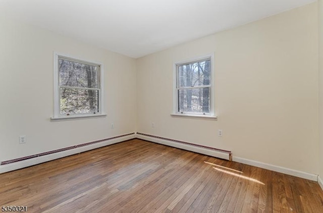 spare room with hardwood / wood-style floors and baseboards