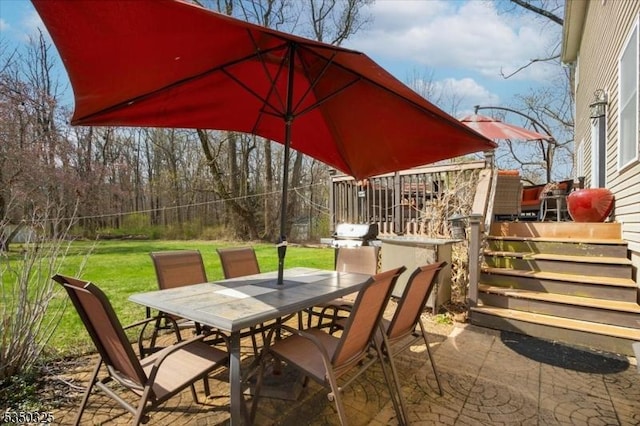 view of patio / terrace with grilling area, outdoor dining space, and fence