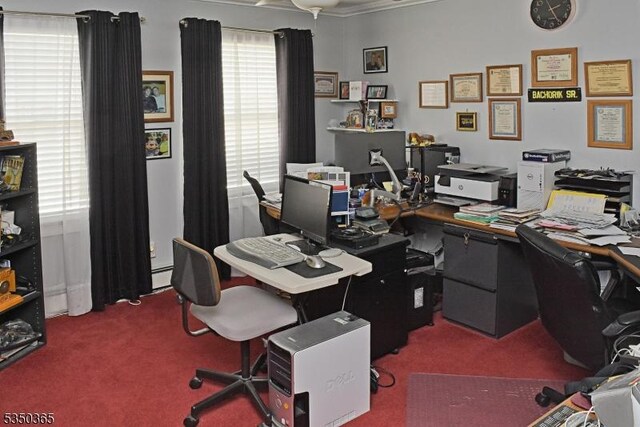 74 Longview Ave, Parsippany-Troy Hills Twp, NJ 07034 - carpeted office space featuring crown molding and baseboard heating