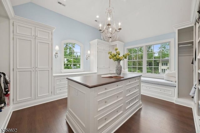 260 Hartshorn Dr, Millburn Twp, NJ 07078 - spacious closet with vaulted ceiling, a chandelier, and dark wood-type flooring