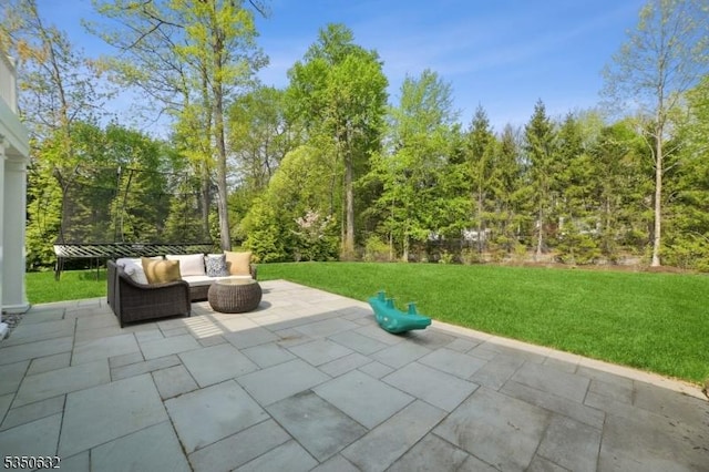 260 Hartshorn Dr, Millburn Twp, NJ 07078 - view of patio featuring a trampoline and an outdoor living space