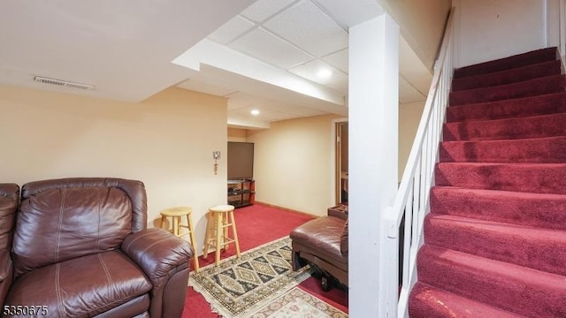 interior space with carpet, recessed lighting, and visible vents