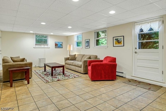 35 Clearview Dr, Randolph Twp, NJ 07869 - living area with baseboard heating, recessed lighting, and light tile patterned floors