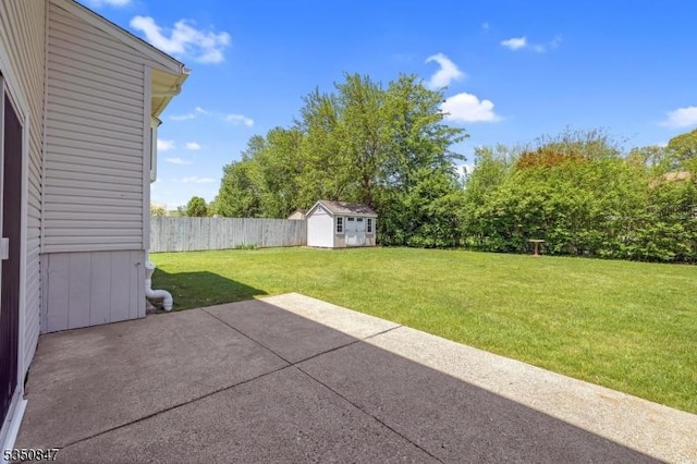view of yard with a patio, a storage unit, and an outdoor structure