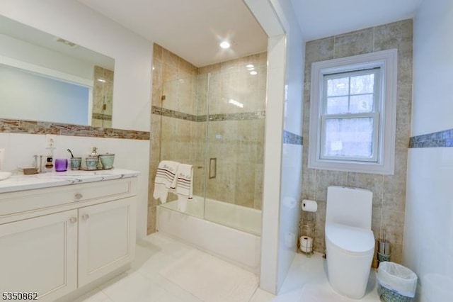 1 Dock Watch Hollow Rd, Warren Twp, NJ 07059 - full bath featuring tile walls, vanity, toilet, enclosed tub / shower combo, and tile patterned flooring