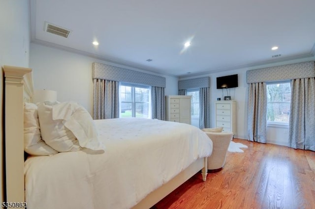 1 Dock Watch Hollow Rd, Warren Twp, NJ 07059 - bedroom featuring ornamental molding, light wood-type flooring, and recessed lighting