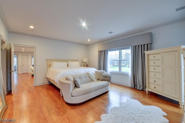 1 Dock Watch Hollow Rd, Warren Twp, NJ 07059 - bedroom featuring ornamental molding, light wood-style floors, and recessed lighting