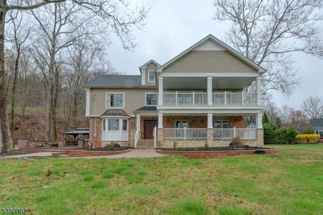 1 Dock Watch Hollow Rd, Warren Twp, NJ 07059 - view of front of property with a balcony, covered porch, and a front lawn