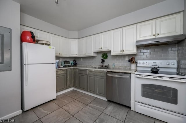 807 Eves Dr Unit 3P, Hillsborough Twp, NJ 08844 - kitchen with white appliances, under cabinet range hood, backsplash, and white cabinets
