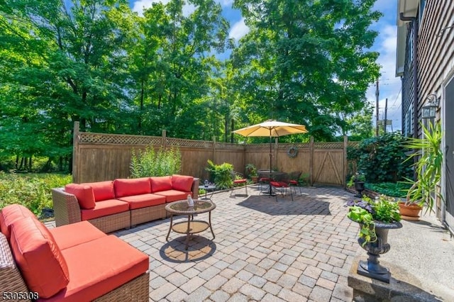 484 Rte 518, Montgomery Twp, NJ 08558 - fenced backyard with an outdoor living space, a patio area, and outdoor dining space