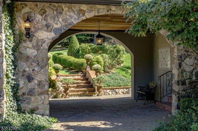 view of community featuring stairway