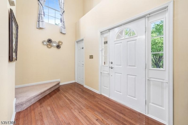 entryway with baseboards and wood finished floors