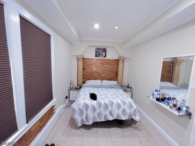 79 Shaler Ave, Fairview Boro, NJ 07022 - bedroom featuring light tile patterned flooring, recessed lighting, and crown molding