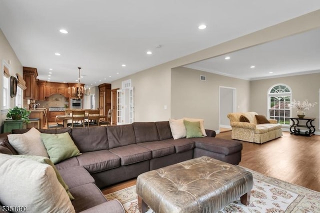 146 Linden Dr, Bernards Twp, NJ 07920 - living room featuring recessed lighting and light wood-style floors