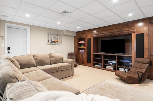 146 Linden Dr, Bernards Twp, NJ 07920 - carpeted living room featuring a drop ceiling and recessed lighting