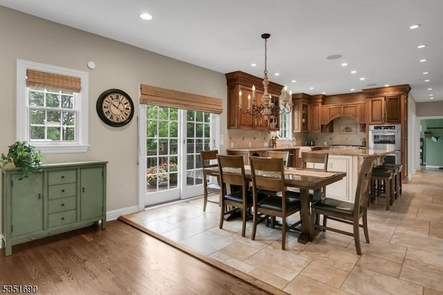 146 Linden Dr, Bernards Twp, NJ 07920 - dining area featuring a chandelier and recessed lighting
