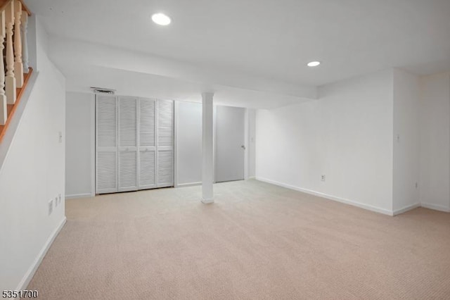 27 Belgrade Ter, West Orange Twp, NJ 07052 - finished basement with light carpet, baseboards, and recessed lighting