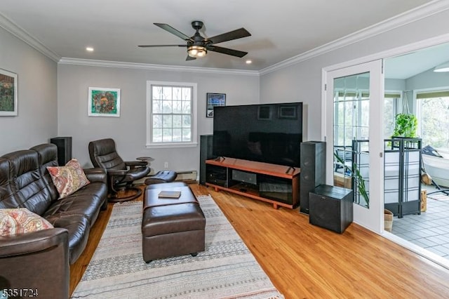 161 Orchard Rd, Montgomery Twp, NJ 08558 - living area featuring recessed lighting, wood finished floors, ceiling fan, and crown molding