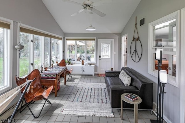 161 Orchard Rd, Montgomery Twp, NJ 08558 - sunroom with lofted ceiling, visible vents, a healthy amount of sunlight, and tile patterned flooring